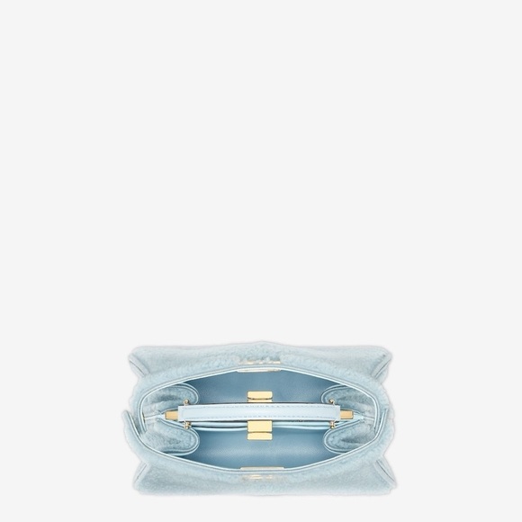 FENDI Peekaboo Mutton Fur + Lamb Leather Blue Powder Sugar + Soft Gold Mini NWT! - Picture 4 of 9